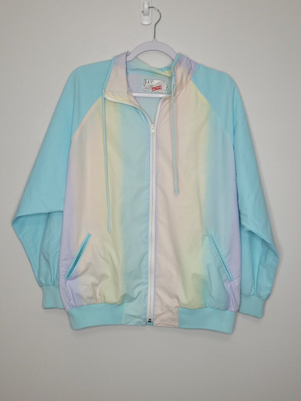 Vintage 80s Bay Club Active pastel zip front dolman sleeve jacket size large